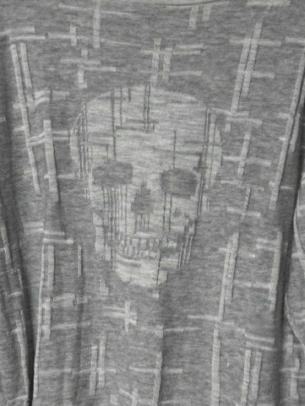 Skull Cashmere Gray & White Bold Skull Motif Print Cotton Pullover Sweater L - Picture 3 of 5